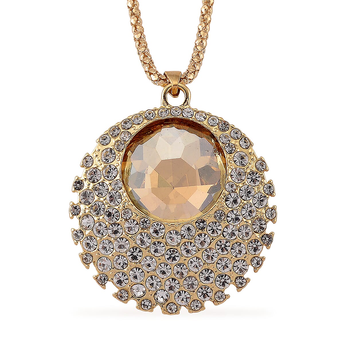 Simulated Champagne Sapphire and Austrian Crystal Celestial Pendant Necklace in Goldtone 24-26 Inches