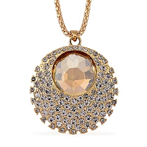 Simulated Champagne Sapphire and Austrian Crystal Celestial Pendant Necklace in Goldtone 24-26 Inches