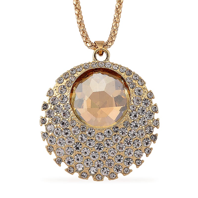Simulated Champagne Sapphire and Austrian Crystal Celestial Pendant Necklace in Goldtone 24-26 Inches