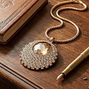 Simulated Champagne Sapphire and Austrian Crystal Celestial Pendant Necklace in Goldtone 24-26 Inches