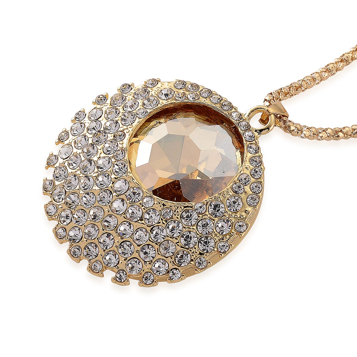 Simulated Champagne Sapphire and Austrian Crystal Celestial Pendant Necklace in Goldtone 24-26 Inches image number 3