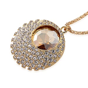 Simulated Champagne Sapphire and Austrian Crystal Celestial Pendant Necklace in Goldtone 24-26 Inches