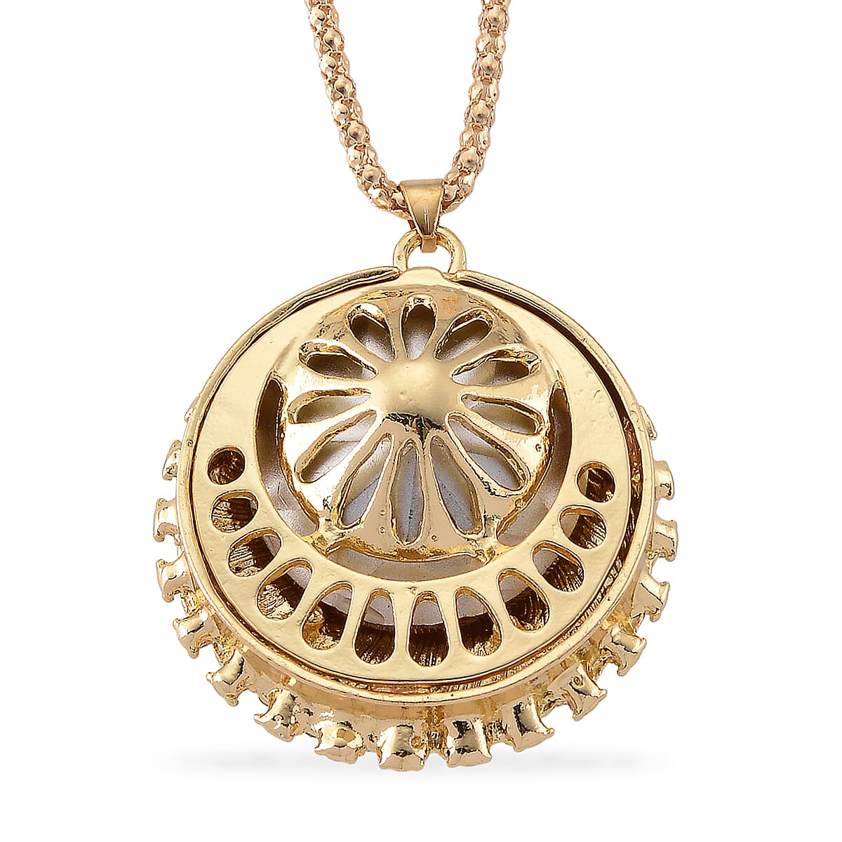 Simulated Champagne Sapphire and Austrian Crystal Celestial Pendant Necklace in Goldtone 24-26 Inches