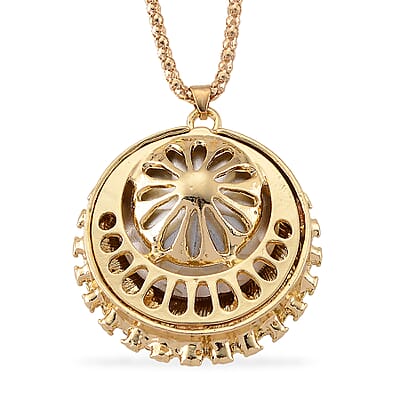 Simulated Champagne Sapphire and Austrian Crystal Celestial Pendant Necklace in Goldtone 24-26 Inches