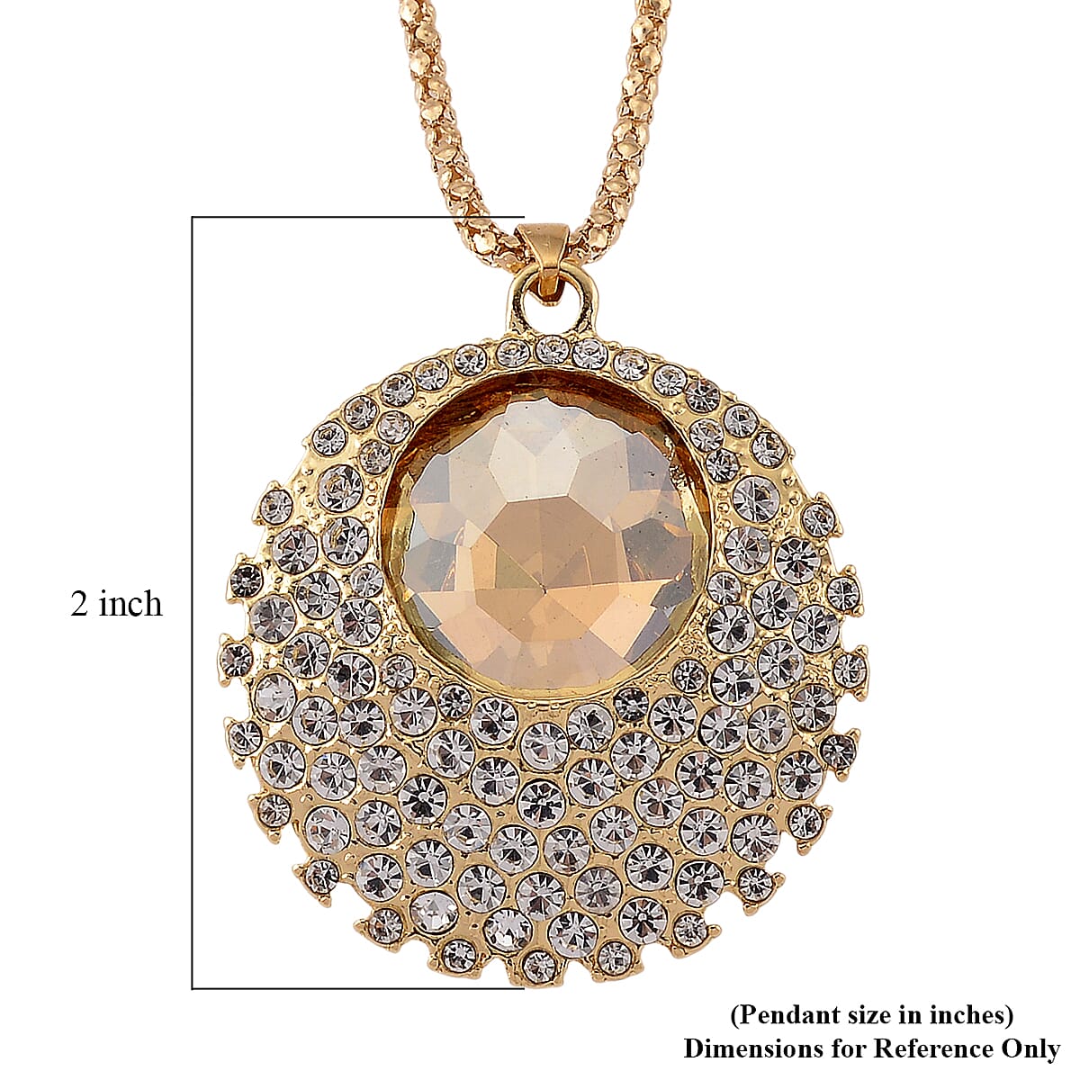 Simulated Champagne Sapphire and Austrian Crystal Celestial Pendant Necklace in Goldtone 24-26 Inches
