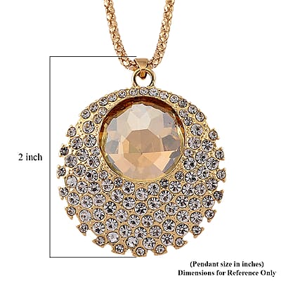 Simulated Champagne Sapphire and Austrian Crystal Celestial Pendant Necklace in Goldtone 24-26 Inches