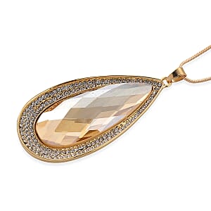 Simulated Champagne Sapphire and Austrian Crystal Elongated Pendant Necklace in Goldtone 24-26 Inches