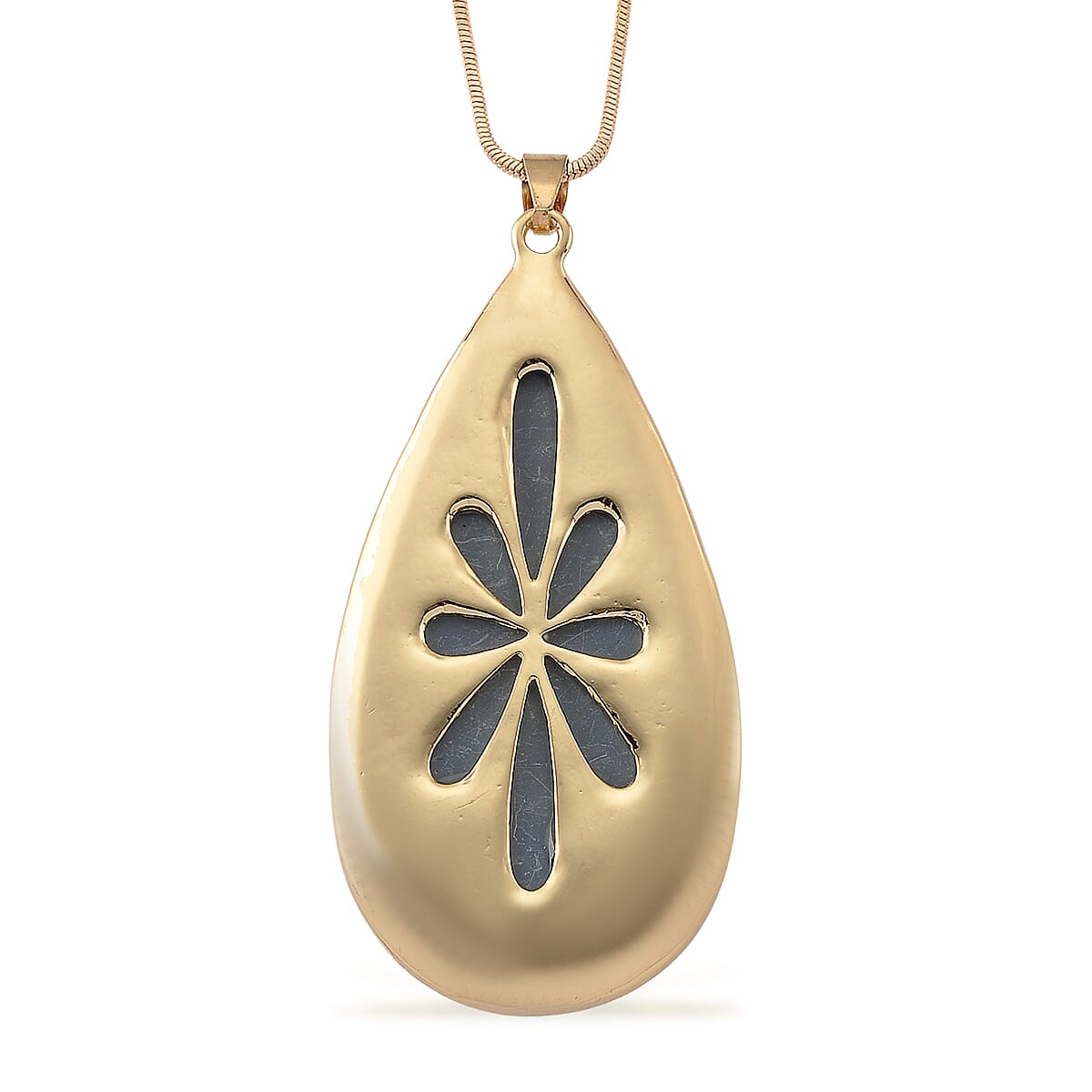 Simulated Champagne Sapphire and Austrian Crystal Elongated Pendant Necklace in Goldtone 24-26 Inches