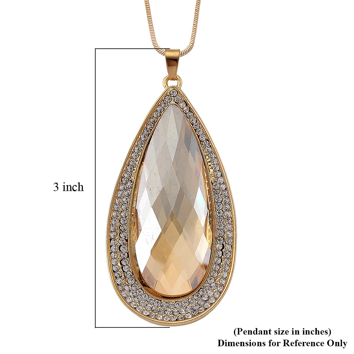 Simulated Champagne Sapphire and Austrian Crystal Elongated Pendant Necklace in Goldtone 24-26 Inches