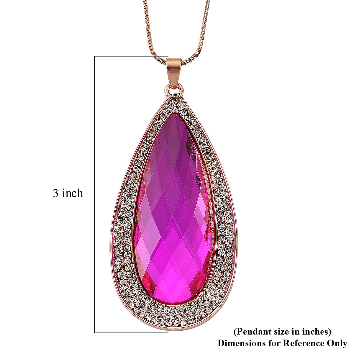 Simulated Fuchsia Sapphire and Austrian Crystal Elongated Pendant Necklace in Rosetone 24-26 Inches image number 6
