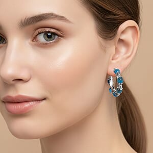 Blue Apatite Hoop Earrings in Silvertone 25.00 ctw