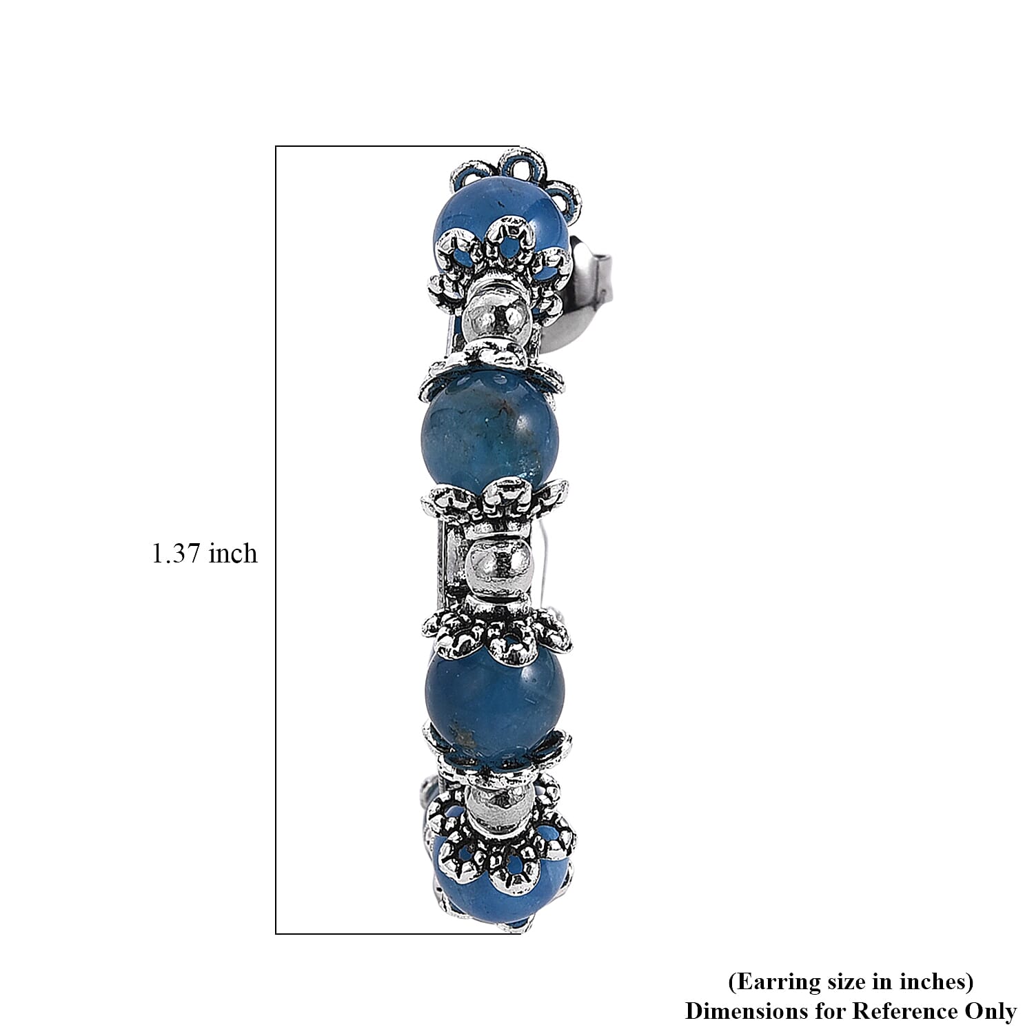 Blue Apatite Hoop Earrings in Silvertone 25.00 ctw