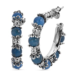 Aquamarine 25.00 ctw Beaded Station Hoop Earrings in Silvertone