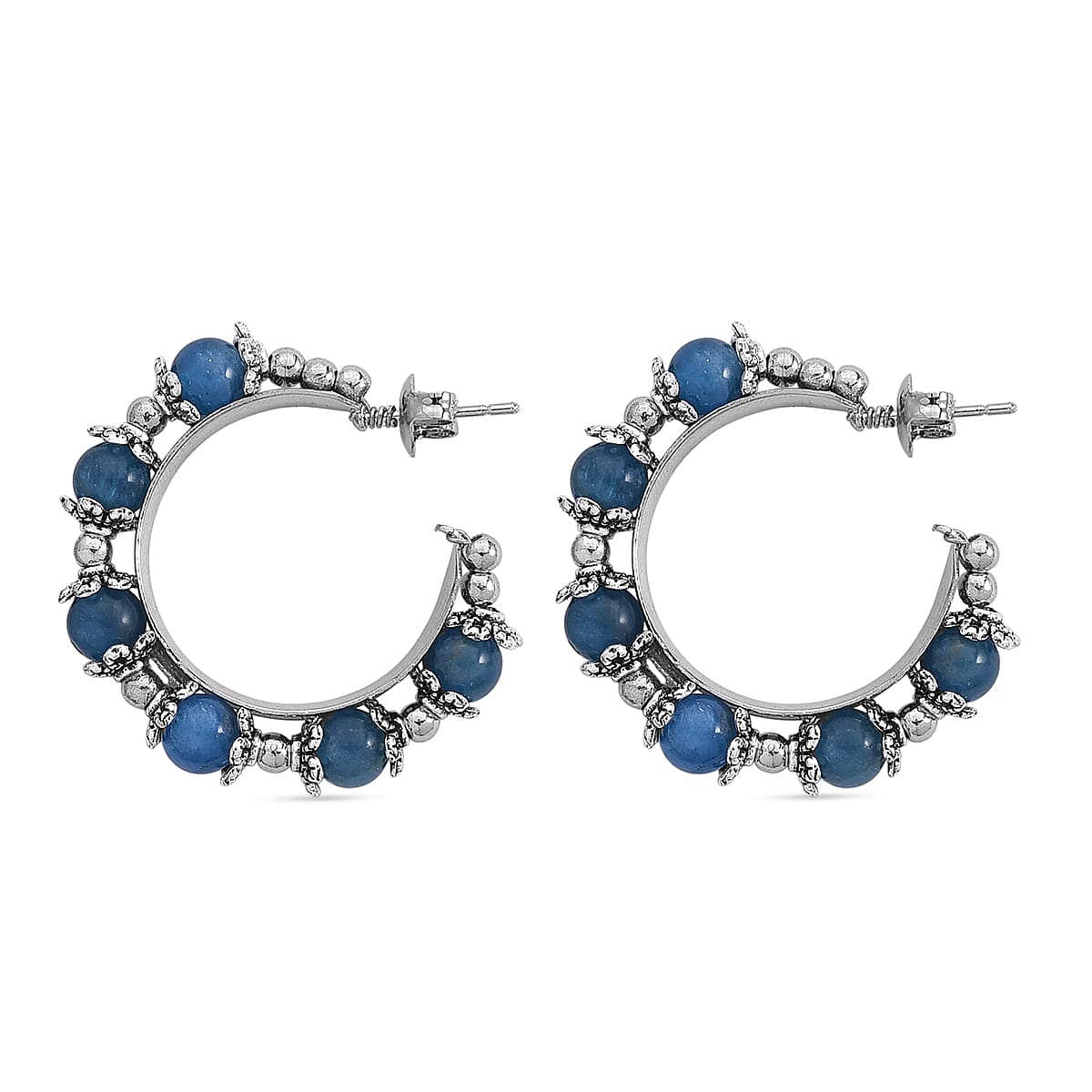 Aquamarine 25.00 ctw Beaded Station Hoop Earrings in Silvertone image number 4