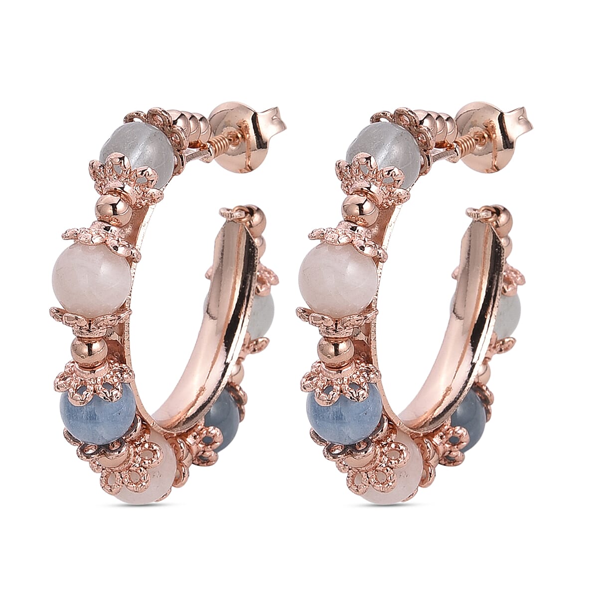 Multi Beryl 25.00 ctw Beaded Station Hoop Earrings in Rosetone image number 3