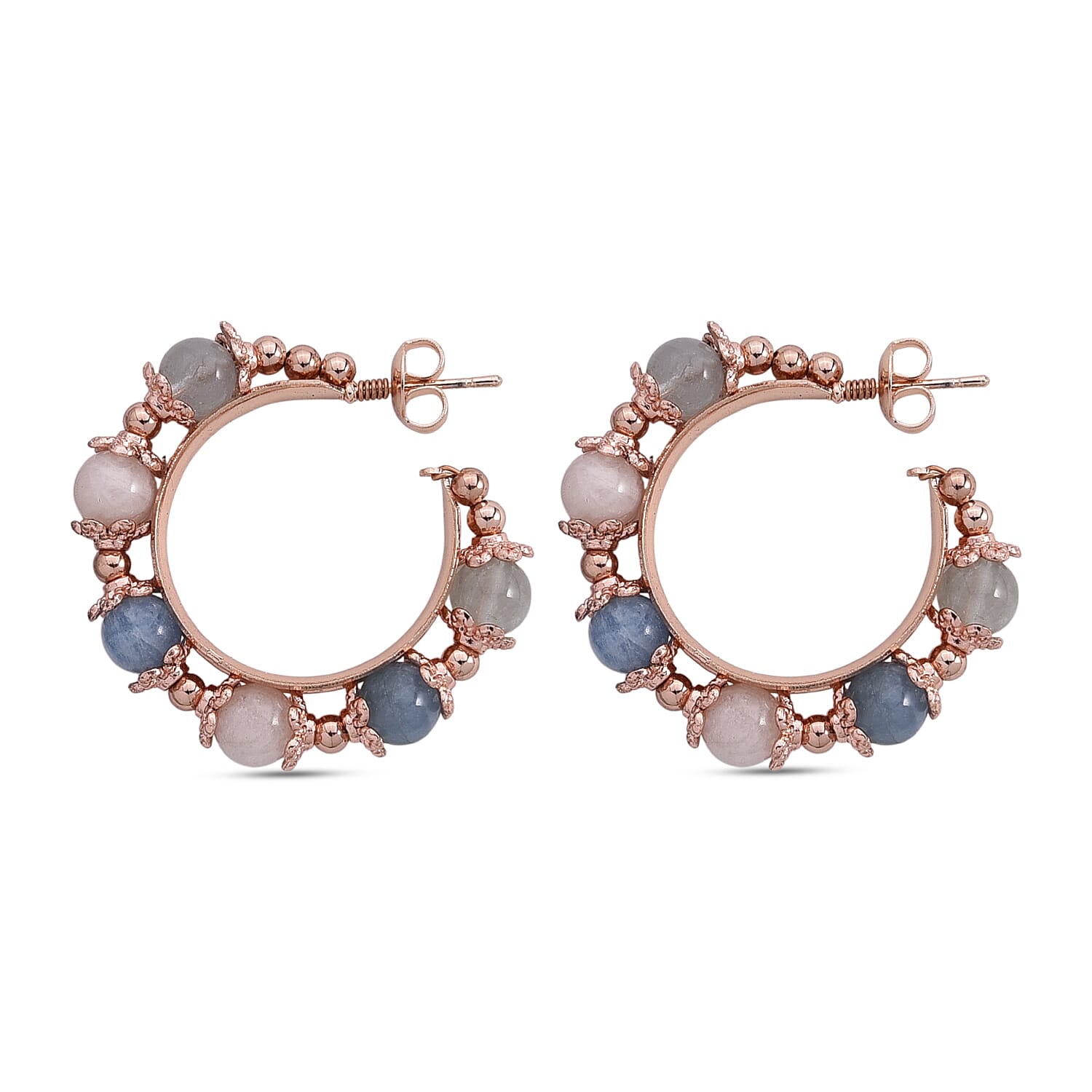 Multi Beryl Hoop Earrings in Silvertone 25.00 ctw