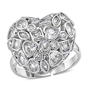 Simulated Diamond Heart Ring in Silvertone (Size 8.5-10.5)