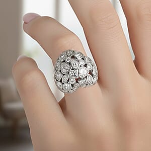 Simulated Diamond Heart Ring in Silvertone (Size 8.5-10.5)