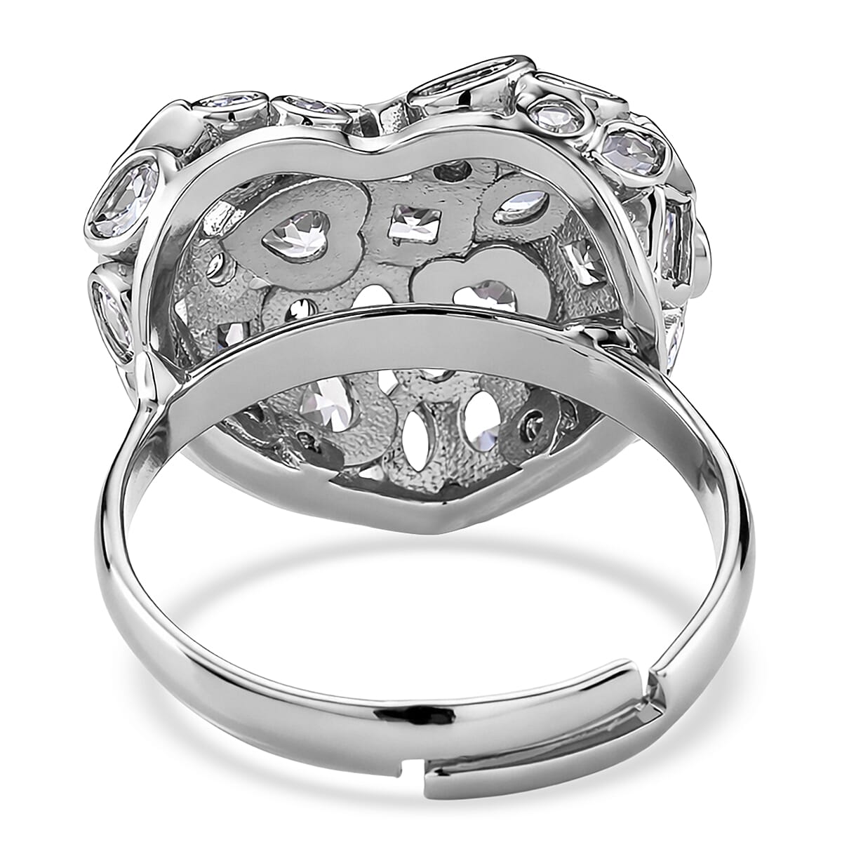 Simulated Diamond Heart Ring in Silvertone (Size 8.5-10.5) image number 4