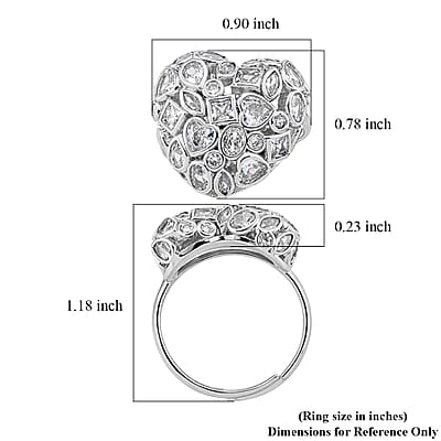 Simulated Diamond Heart Ring in Silvertone (Size 8.5-10.5)