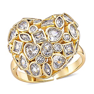 Simulated Diamond Heart Ring in Goldtone (Size 8.5-10.5)
