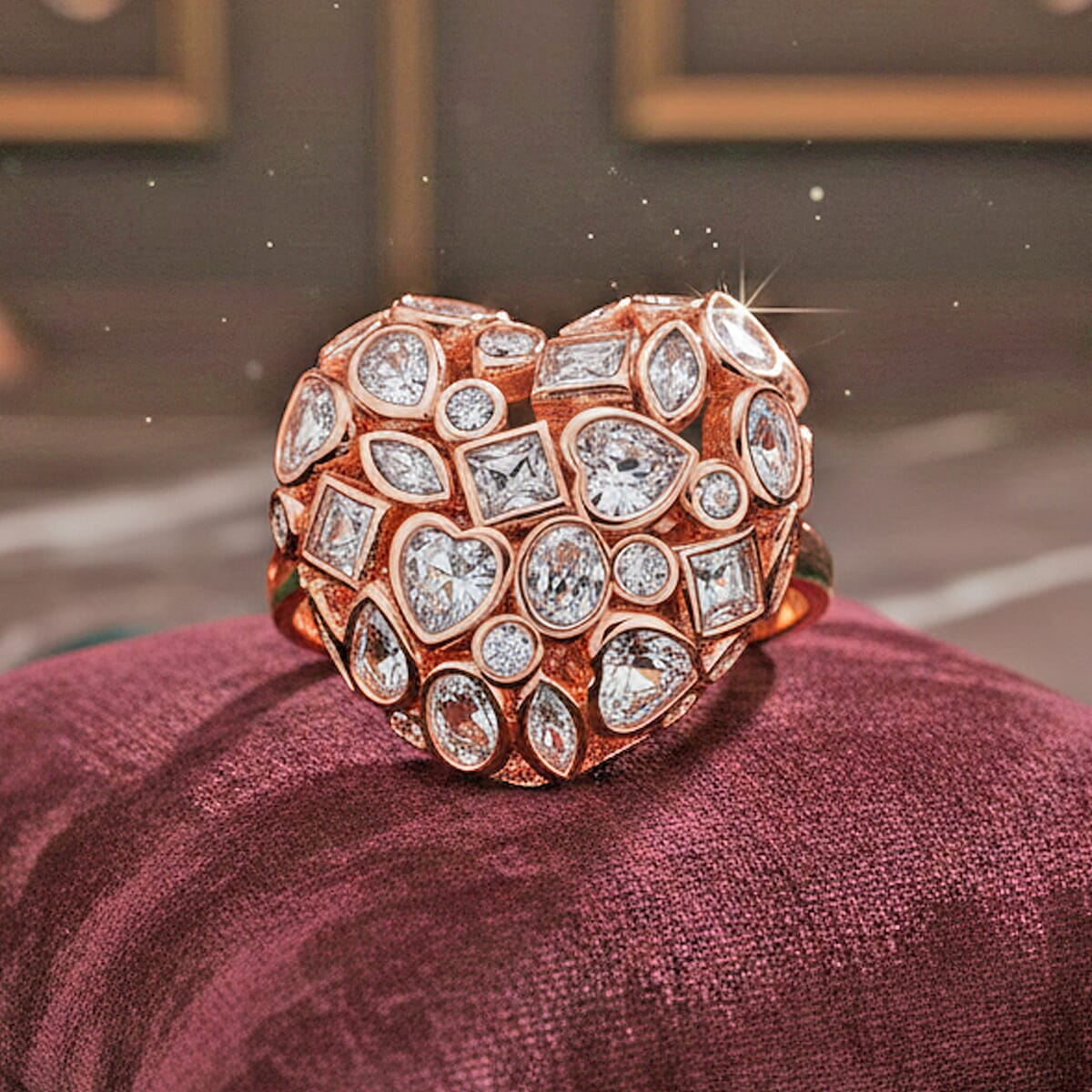 Simulated Diamond Heart Ring in Rosetone (Size 8.5-10.5) image number 1