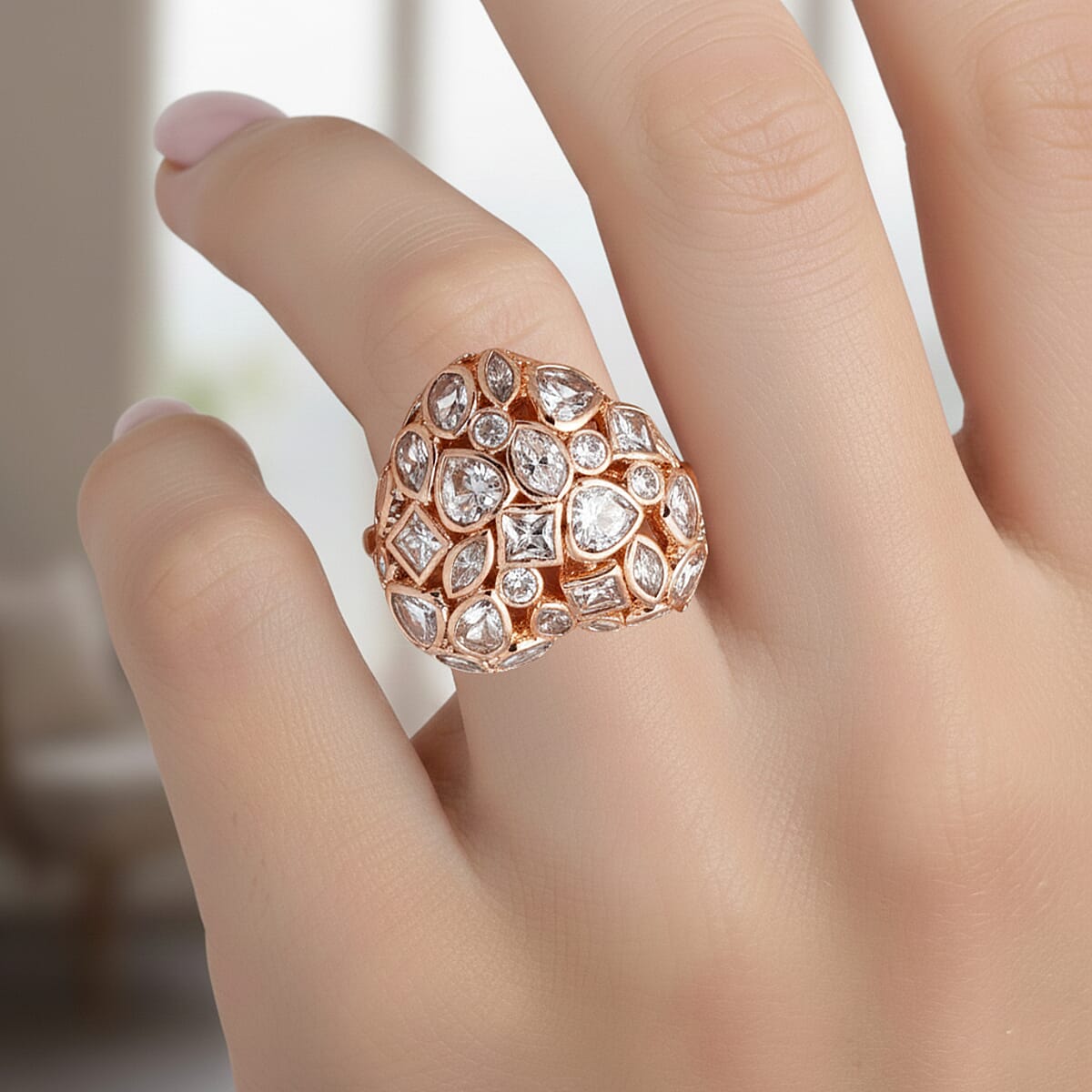 Simulated Diamond Heart Ring in Rosetone (Size 8.5-10.5) image number 2