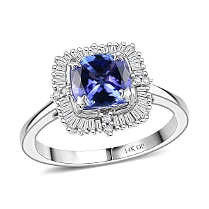 GP Royal Art Deco Collection Premium Tanzanite and I2 Diamond 1.75 ctw Ring in 10K White Gold (Size 7.0)