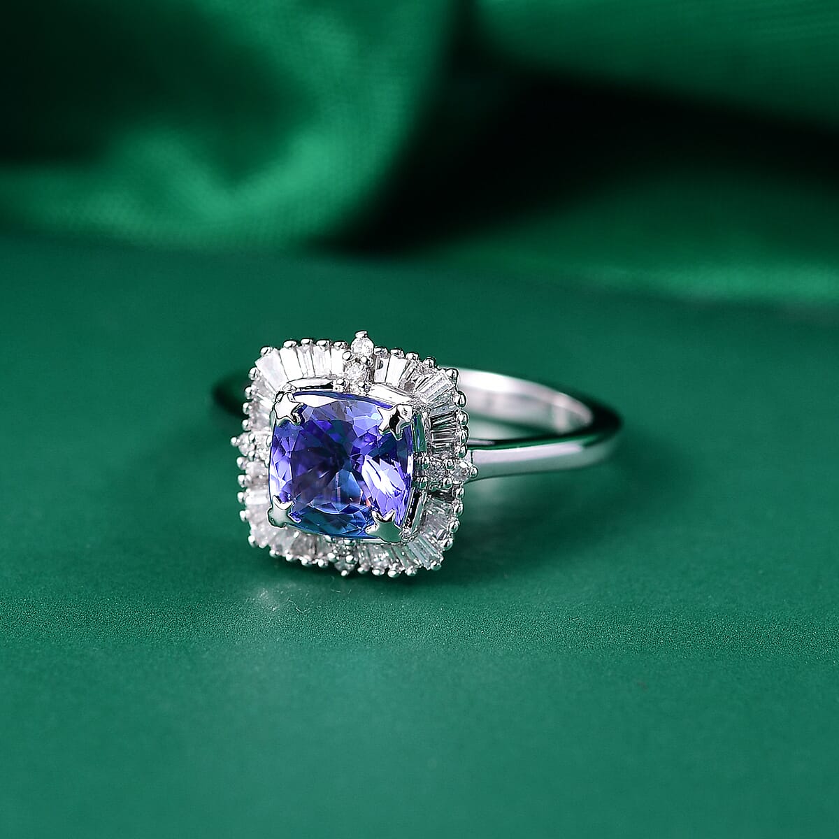 GP Royal Art Deco Collection Premium Tanzanite and I2 Diamond 1.75 ctw Ring in 10K White Gold (Size 7.0) image number 1