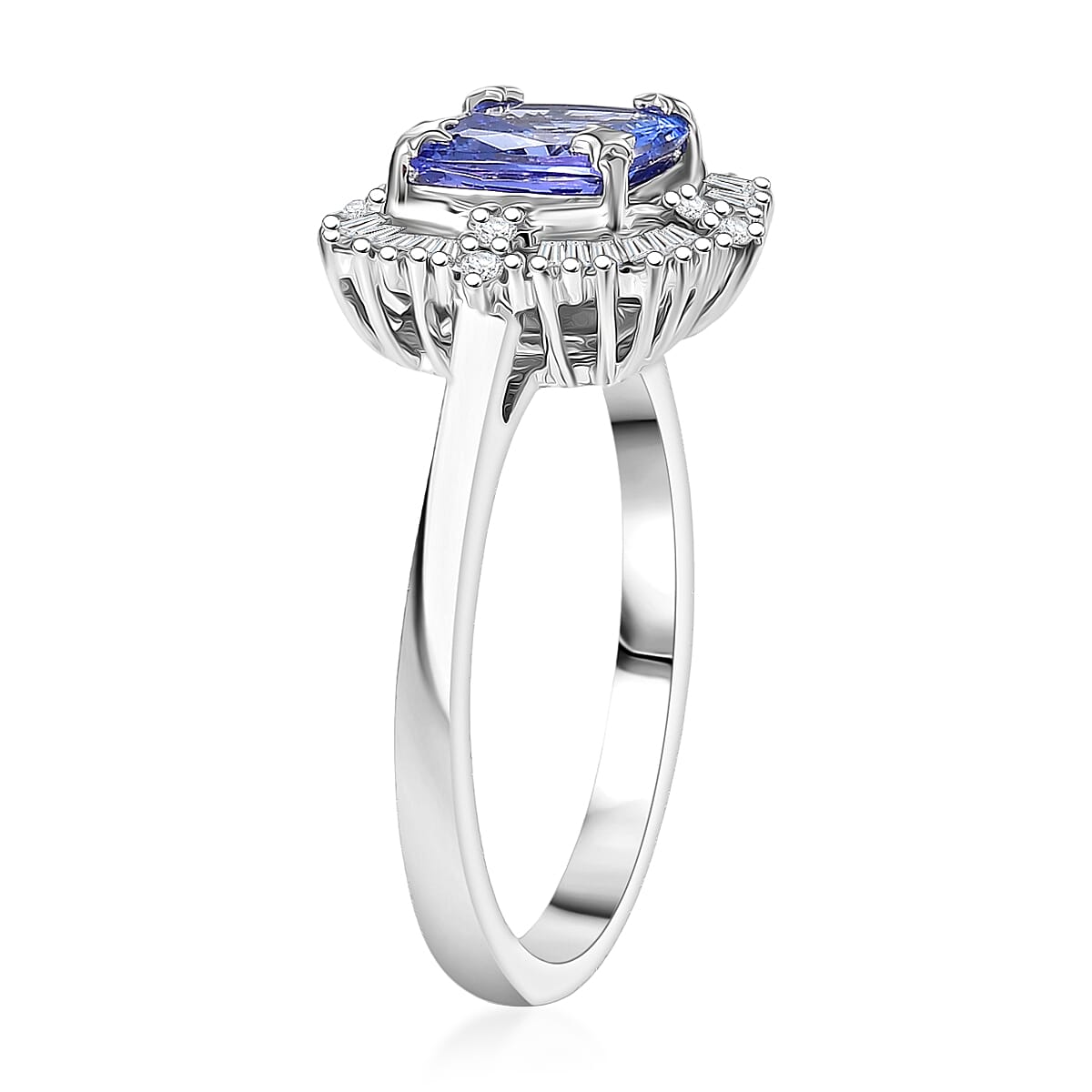 GP Royal Art Deco Collection Premium Tanzanite and I2 Diamond 1.75 ctw Ring in 10K White Gold (Size 7.0) image number 4