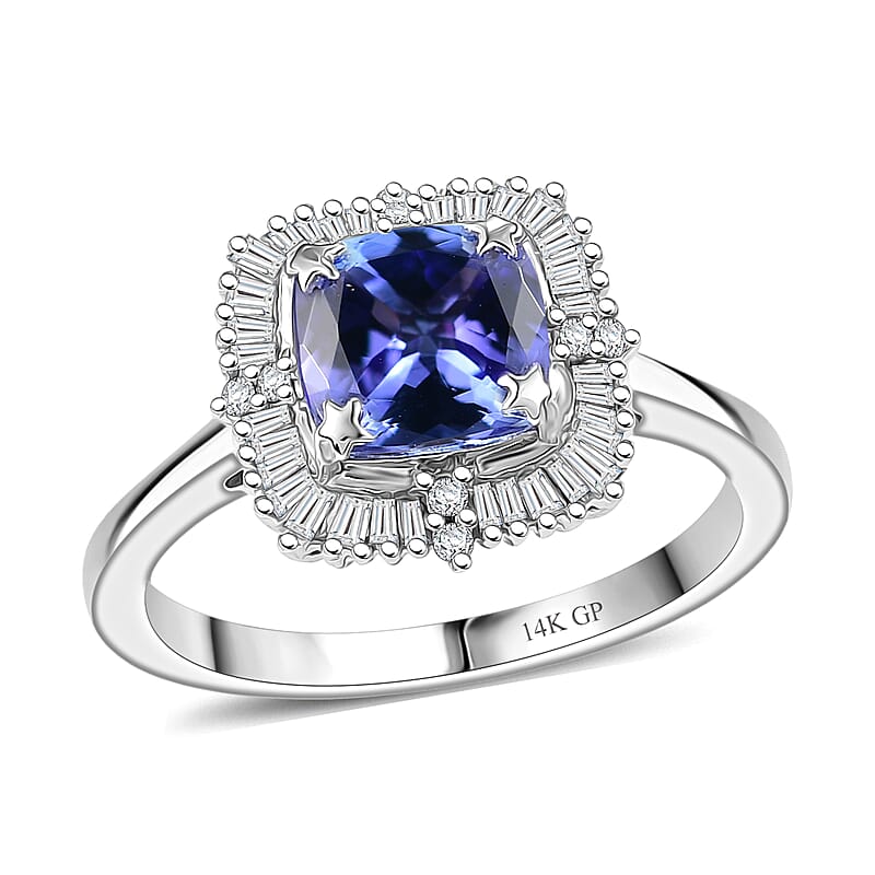 GP  Tanzanite, Diamond Art Deco Collection Ring in 10K White Gold 1.75 ctw (Size 9.0)