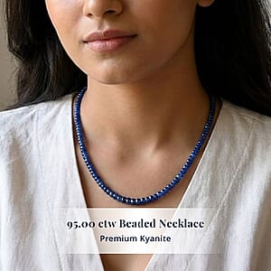 Doorbuster D'Joy Premium Kashmir Kyanite 95.00 ctw Beaded Necklace in Rhodium Over Sterling Silver 18-20 Inches