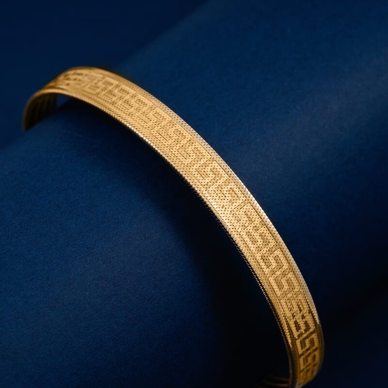 Italian Greek Key Mesh Bangle Bracelet in 10K Yellow Gold (7.00 Inches)