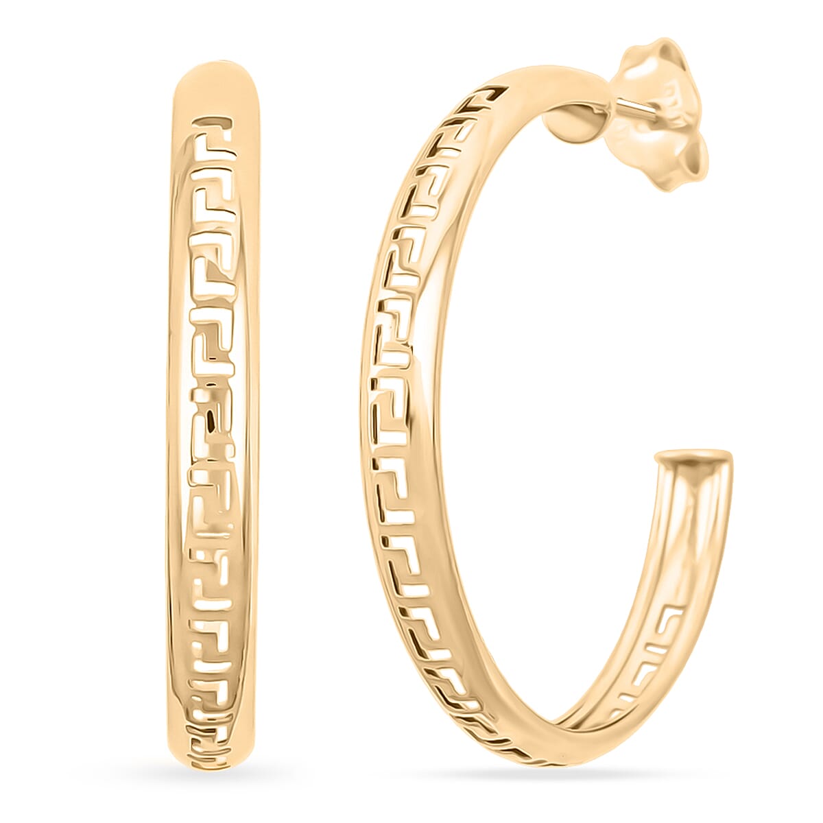 Italian Greek Key Hoop Earrings in 10K Yellow Gold 2 Grams image number 0