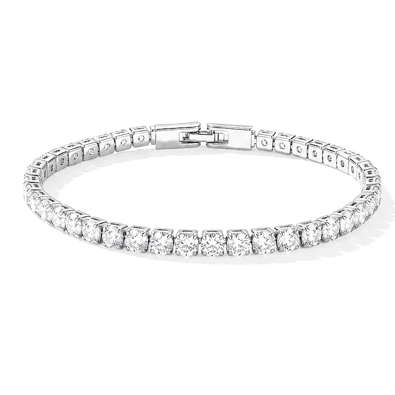 Simulated Diamond Tennis Bracelet in Silvertone (7.50 In)
