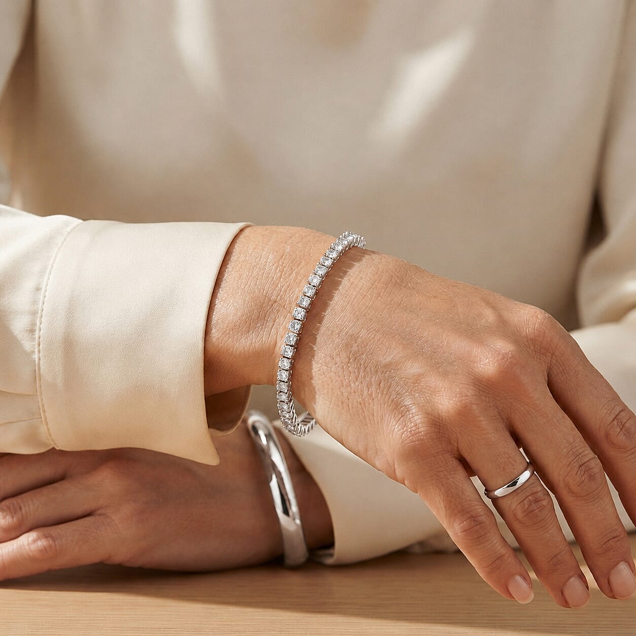 Simulated Diamond Tennis Bracelet in Silvertone (7.50 In)