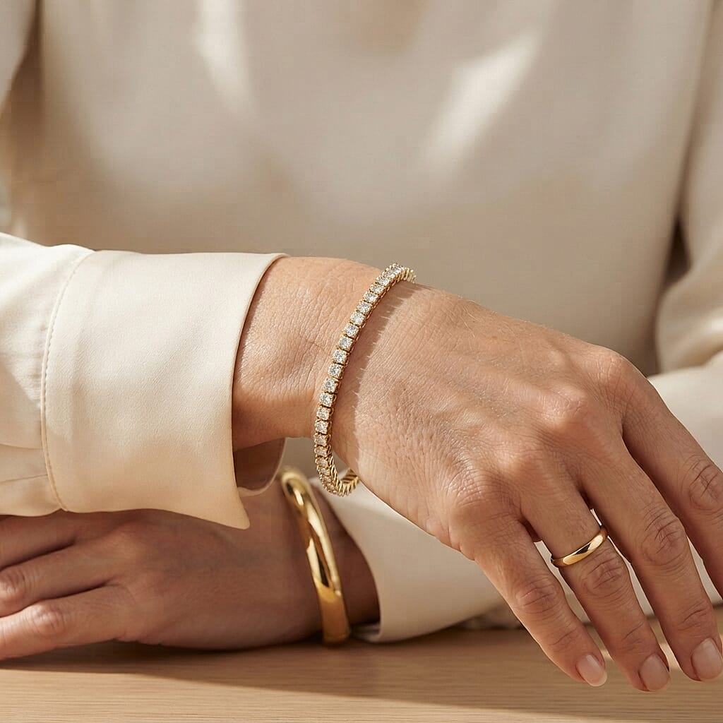 Simulated Diamond Tennis Bracelet in Goldtone (7.50 In)
