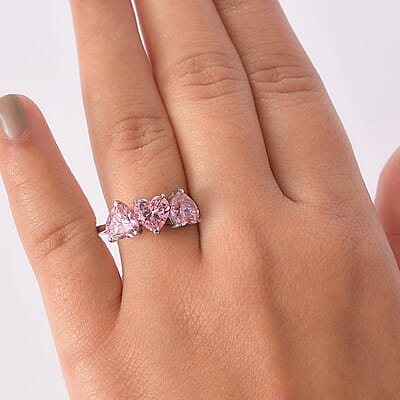 EverTrue Simulated Pink Diamond Heart Ring in Stainless Steel (Size 11.0) 7.00 ctw
