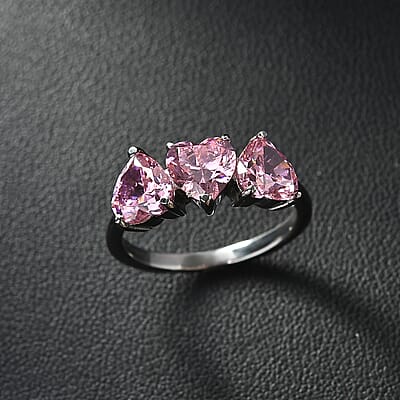 EverTrue Simulated Pink Diamond Heart Ring in Stainless Steel (Size 5.0) 7.00 ctw