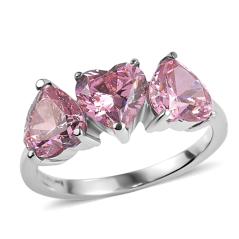 EverTrue Simulated Pink Diamond Heart Ring in Stainless Steel (Size 7.0) 7.00 ctw