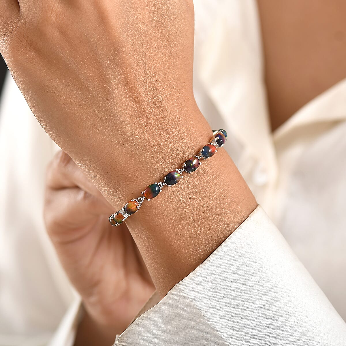 D'Joy Bi Color Ethiopian Opal 8.90 ctw Cosmic Light Bracelet in 18K Vermeil YG and Rhodium Over Sterling Silver (6.50 In) image number 2