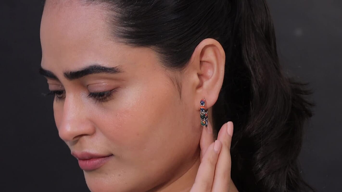 D'Joy Smoked Ethiopian Opal 4.70 ctw Cosmic Light Hoop Earrings in 18K Vermeil YG and Rhodium Over Sterling Silver