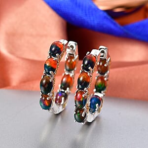 D'Joy Bi Color Ethiopian Opal 4.70 ctw Cosmic Light Hoop Earrings in 18K Vermeil YG and Rhodium Over Sterling Silver