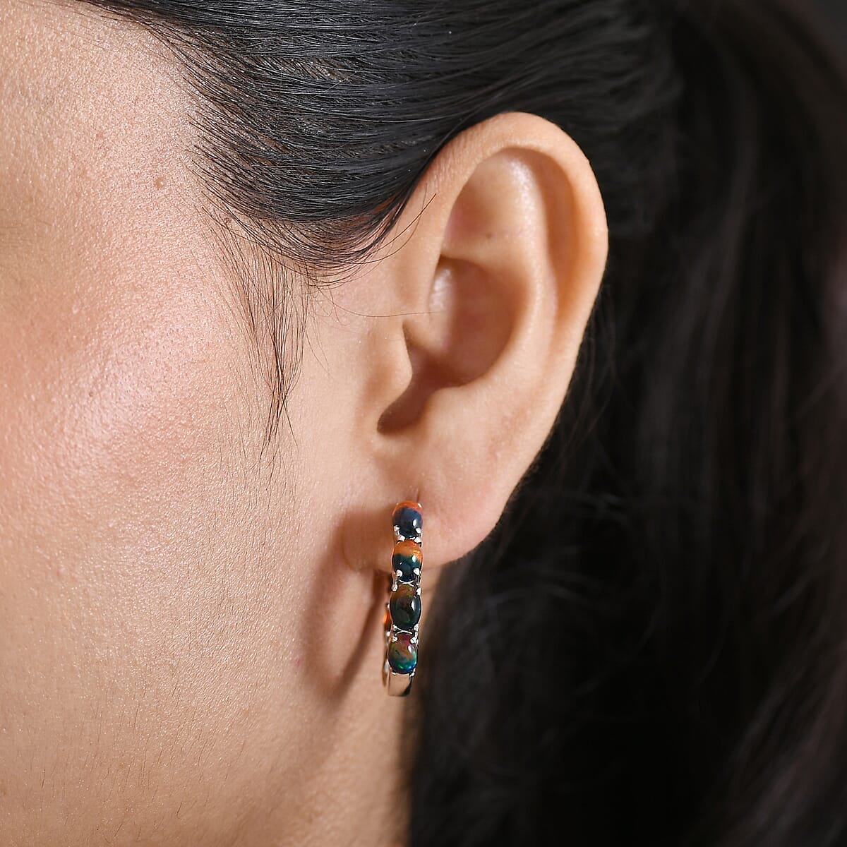 D'Joy Bi Color Ethiopian Opal 4.70 ctw Cosmic Light Hoop Earrings in 18K Vermeil YG and Rhodium Over Sterling Silver image number 2