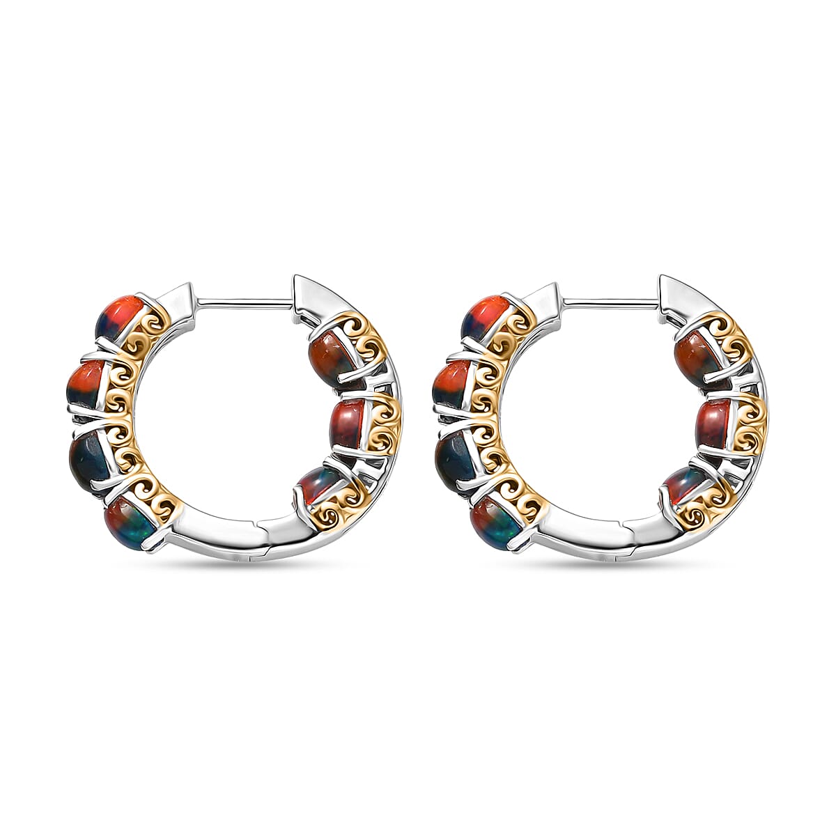 D'Joy Bi Color Ethiopian Opal 4.70 ctw Cosmic Light Hoop Earrings in 18K Vermeil YG and Rhodium Over Sterling Silver image number 3