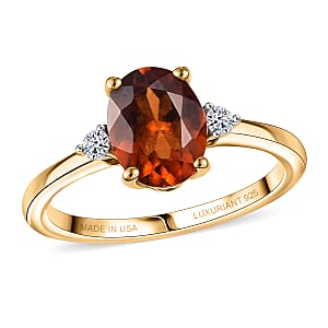 AAA Ceylon Honey Garnet and Luxuriant Lab Grown Diamond G-H SI 2.10 ctw Beloved Classic Ring in 18K Vermeil Yellow Gold Over Sterling Silver (Size 10.0) (Del. in 8-10 Days)