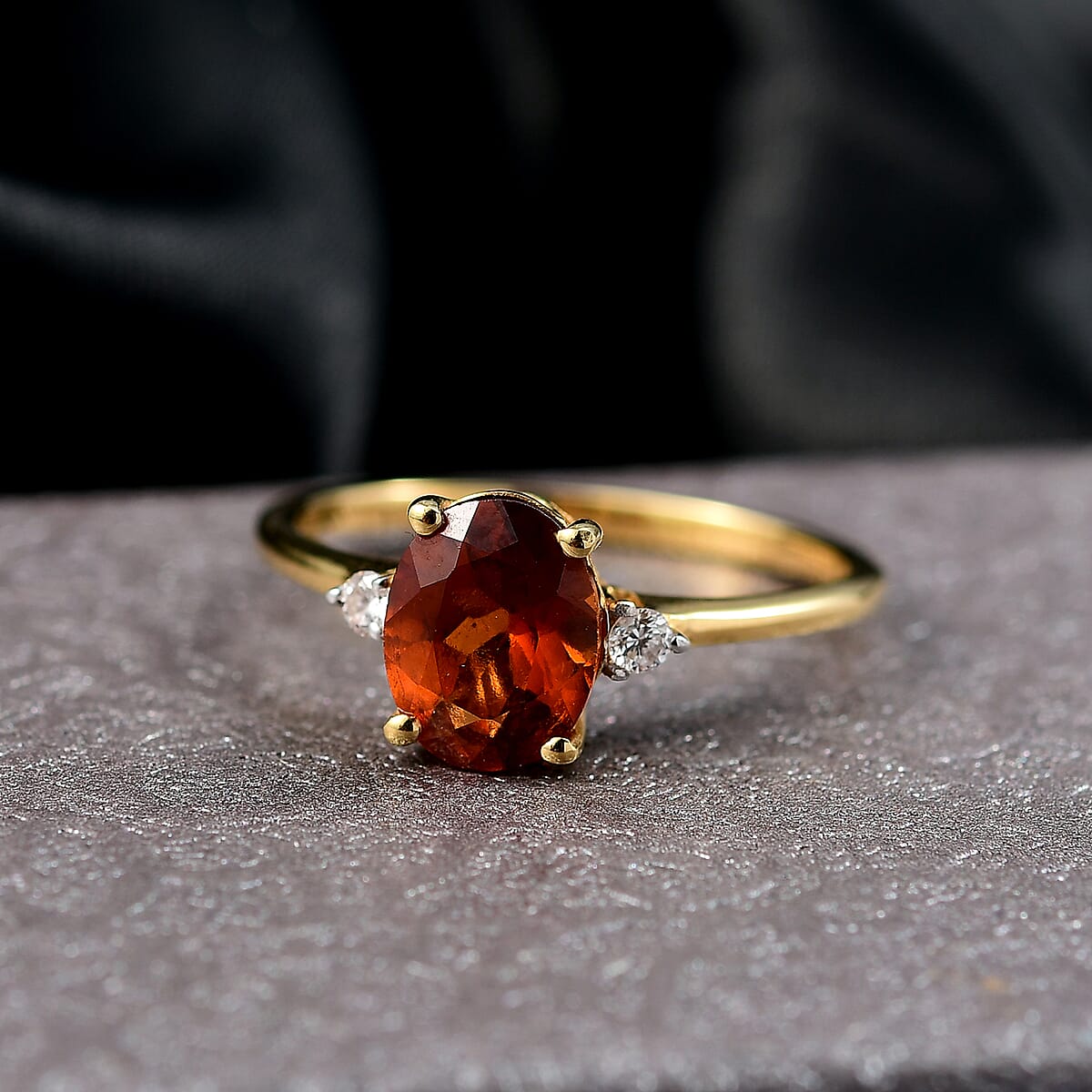 AAA Ceylon Honey Garnet and Luxuriant Lab Grown Diamond G-H SI 2.10 ctw Beloved Classic Ring in 18K Vermeil Yellow Gold Over Sterling Silver (Size 10.0) (Del. in 8-10 Days) image number 1