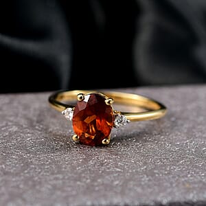 AAA Ceylon Honey Garnet, Lab Grown Diamond Ring in 18K Vermeil YG Over Sterling Silver 2.10 ctw (Size 10.0)