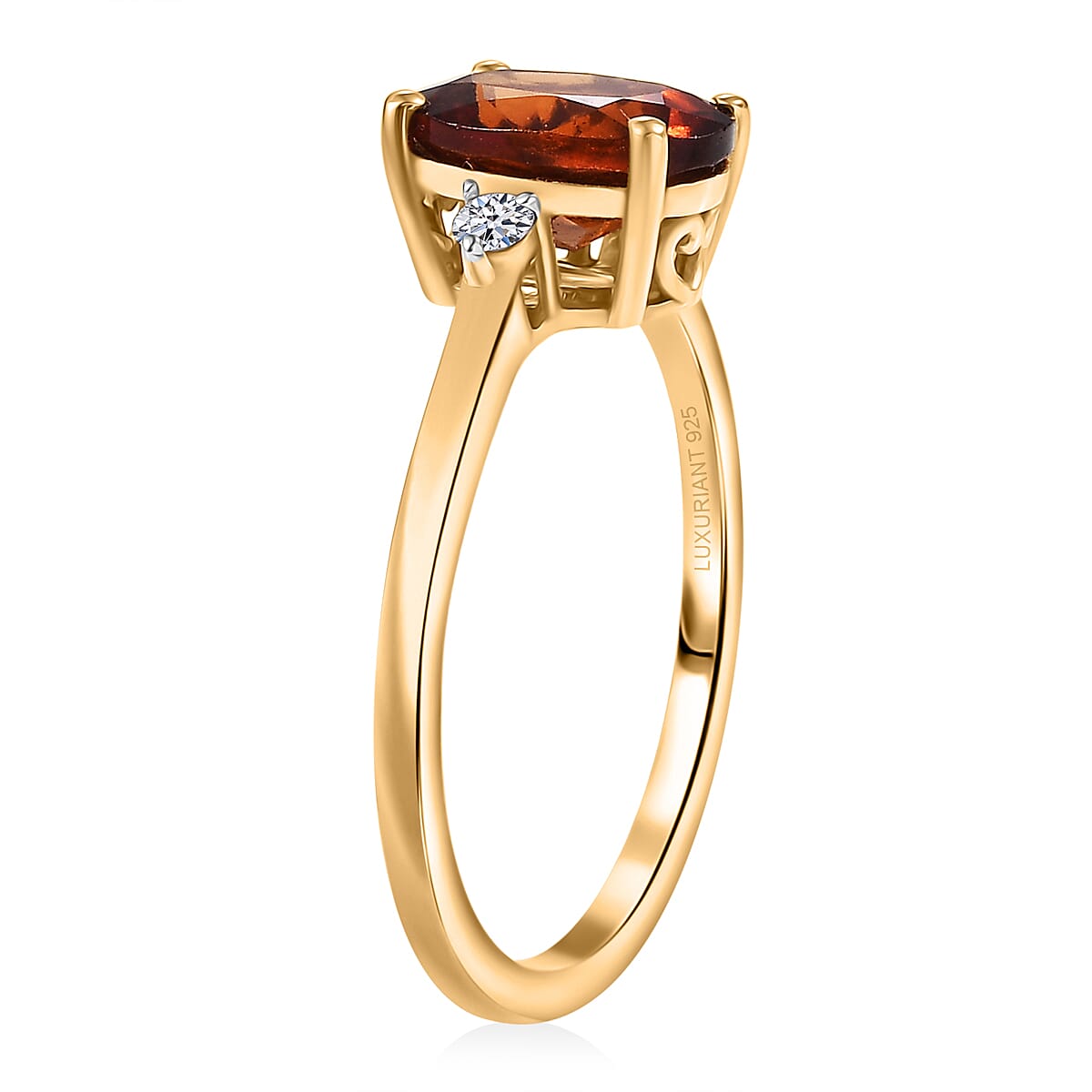 AAA Ceylon Honey Garnet and Luxuriant Lab Grown Diamond G-H SI 2.10 ctw Beloved Classic Ring in 18K Vermeil Yellow Gold Over Sterling Silver (Size 10.0) (Del. in 8-10 Days) image number 3