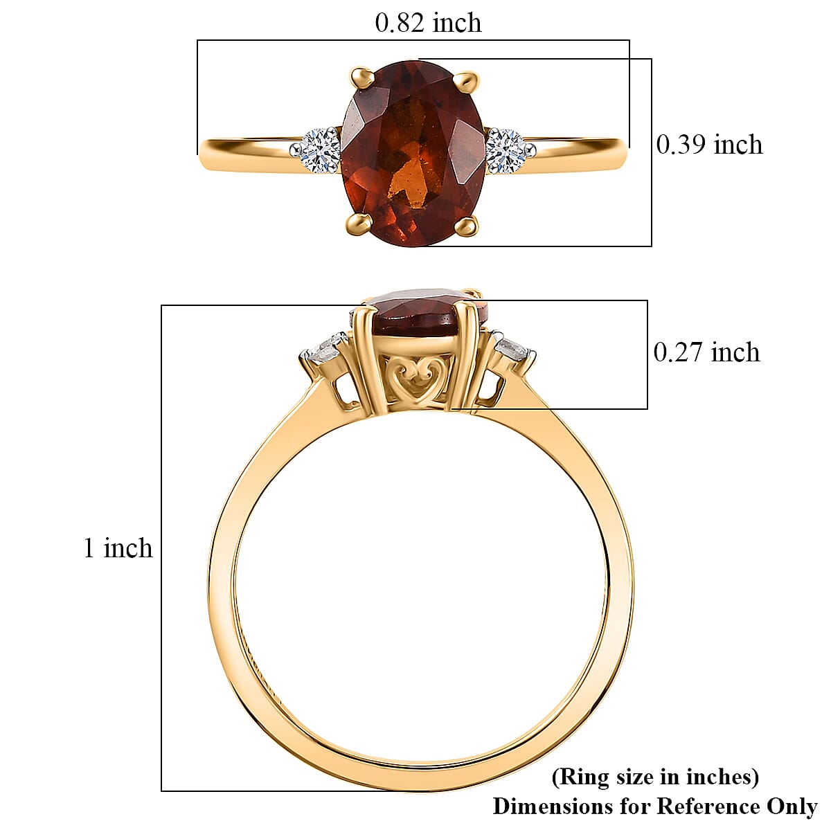 AAA Ceylon Honey Garnet and Luxuriant Lab Grown Diamond G-H SI 2.10 ctw Beloved Classic Ring in 18K Vermeil Yellow Gold Over Sterling Silver (Size 5.0) (Del. in 8-10 Days) image number 5